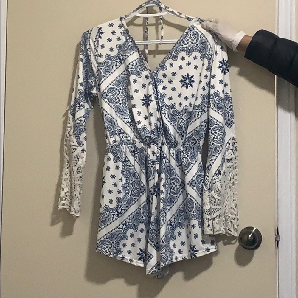 White and blue flow romper